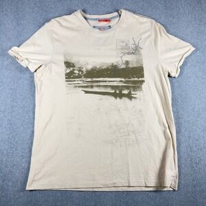 BOSS HUGO BOSS Shirt Men's XXL 2XL Tan Graphic Tee 'Cen' Orange Tag Short Sleeve